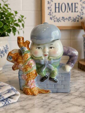 Vintage Feitx Humpty Dumpty Ceramic Teapot on Wall 7" Tall Hand Painted